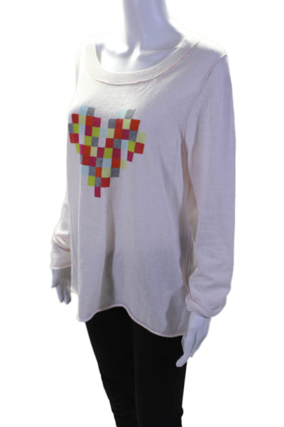 Lisa Todd Womens Long Sleeve Pixel Heart Scoop Neck Sweater White Cotton Size XL