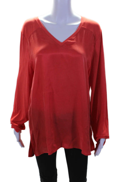 Ecru Womens Long Sleeve V Neck Boxy Draped Blouse Top Orange Size Extra Large