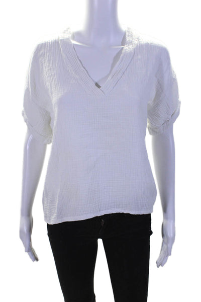 Nation LTD Womens Short Sleeve V Neck Gauze Boxy Top White Cotton Size Small