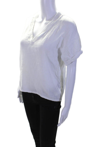 Nation LTD Womens Short Sleeve V Neck Gauze Boxy Top White Cotton Size Small