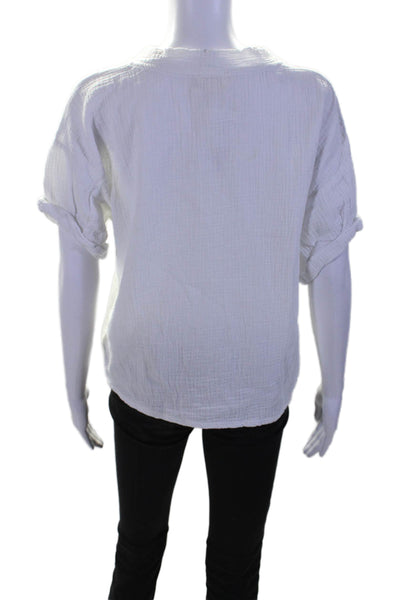 Nation LTD Womens Short Sleeve V Neck Gauze Boxy Top White Cotton Size Small