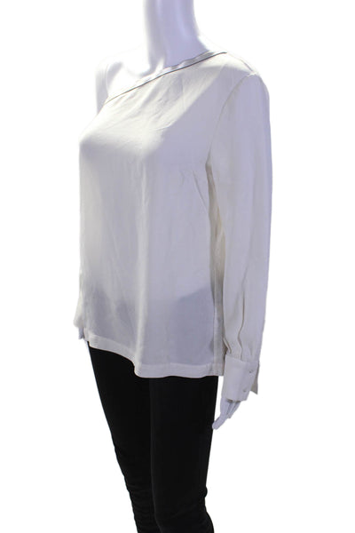 Yigal Azrouel Womens Long Sleeve Satin Trim Off Shoulder Silk Top White Size 6