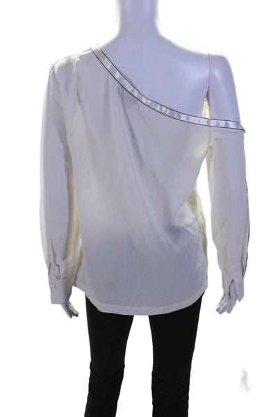 Yigal Azrouel Womens Long Sleeve Satin Trim Off Shoulder Silk Top White Size 6