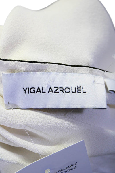 Yigal Azrouel Womens Long Sleeve Satin Trim Off Shoulder Silk Top White Size 6