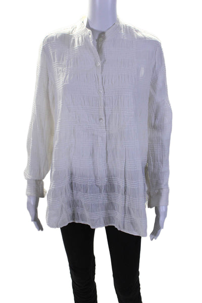 Derek Lam 10 Crosby Womens Long Sleeve Half Button Crew Neck Shirt White Size 4