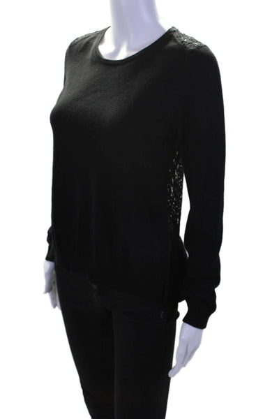 Maje Womens Long Sleeve Crew Neck Mixed Media Sweater Black Cotton Size 2