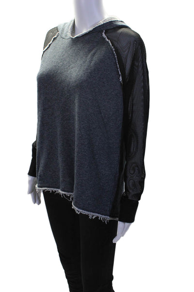 Elie Tahari Sport Womens Mesh Long Sleeve Hoodie Sweater Blue Black Size Small