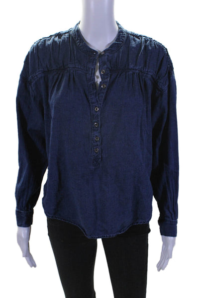 Pilcro Anthropologie Womens Half Button Long Sleeve Denim Top Blue Size Small