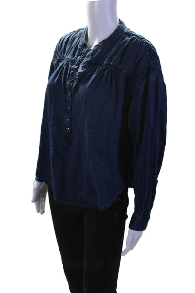 Pilcro Anthropologie Womens Half Button Long Sleeve Denim Top Blue Size Small