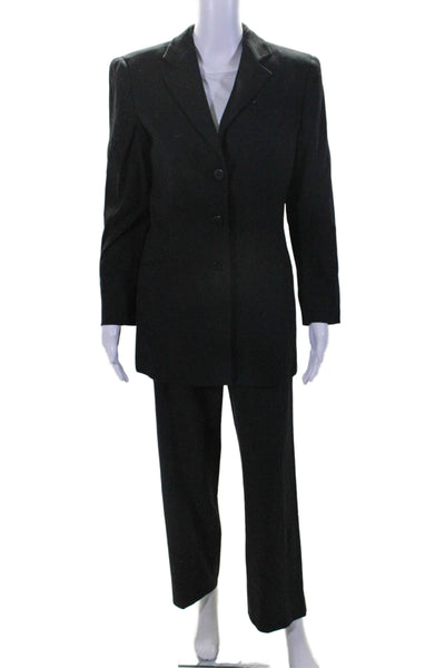 Armani Collezioni Womens Wool Black Three Button Blazer Pants Suit Set Size 44