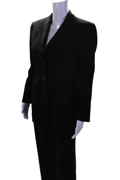 Armani Collezioni Womens Wool Black Three Button Blazer Pants Suit Set Size 44