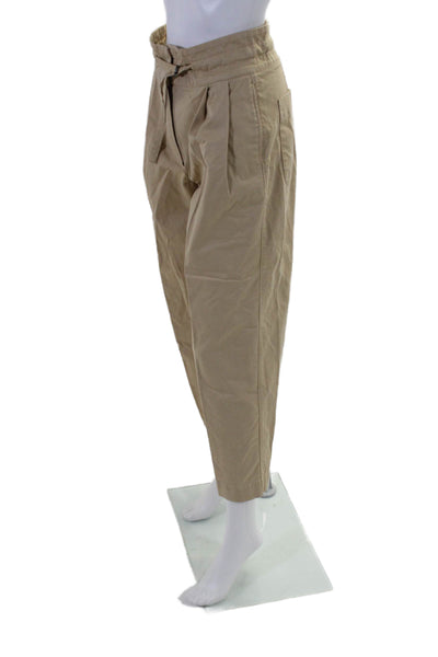 Massimo Dutti Womens Zipper Fly Mid Rise Pleated Trouser Pants Beige Size 4