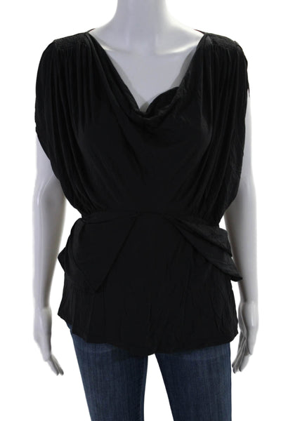 BCBG Max Azria Womens Short Sleeve Scoop Neck Basic Blouse Black Large