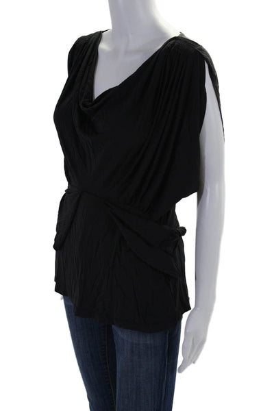 BCBG Max Azria Womens Short Sleeve Scoop Neck Basic Blouse Black Large