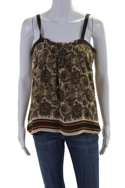 Michael Michael Kors Womens Abstract Print Sleeveless Blouse Silk Brown Large