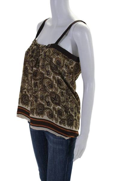 Michael Michael Kors Womens Abstract Print Sleeveless Blouse Silk Brown Large