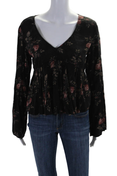 Denim & Supply By Ralph Lauren Womens Long Sleeve Floral Print Top Black Medium