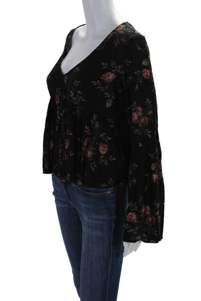 Denim & Supply By Ralph Lauren Womens Long Sleeve Floral Print Top Black Medium