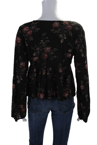 Denim & Supply By Ralph Lauren Womens Long Sleeve Floral Print Top Black Medium