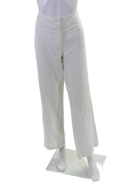 Eileen Fisher Women's Hook Closure Flat Front Wide Leg Linen Pants White Size 6