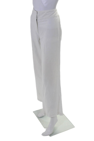 Eileen Fisher Women's Hook Closure Flat Front Wide Leg Linen Pants White Size 6