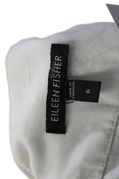 Eileen Fisher Women's Hook Closure Flat Front Wide Leg Linen Pants White Size 6