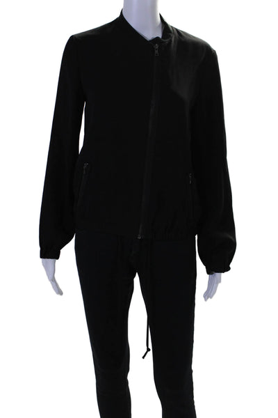 T Tahari Womens Two Pocket Round Neck Long Sleeve Zip Up Jacket Black Size 2