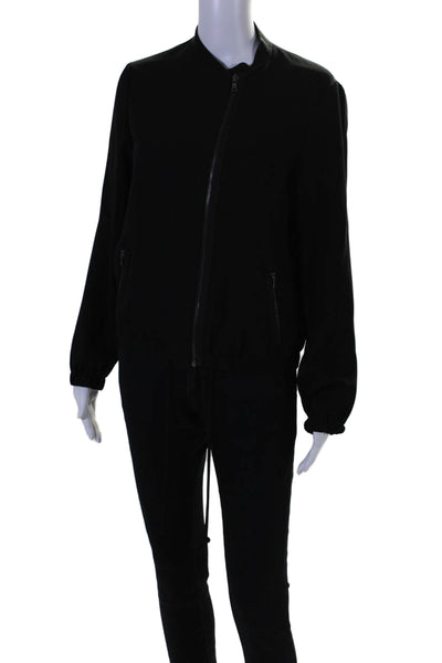 T Tahari Womens Two Pocket Round Neck Long Sleeve Zip Up Jacket Black Size 2