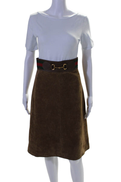 Gucci Womens Suede Horsebit Waist Knee Length A Line Skirt Brown Size EUR 38