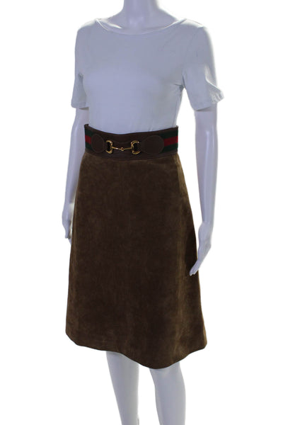 Gucci Womens Suede Horsebit Waist Knee Length A Line Skirt Brown Size EUR 38