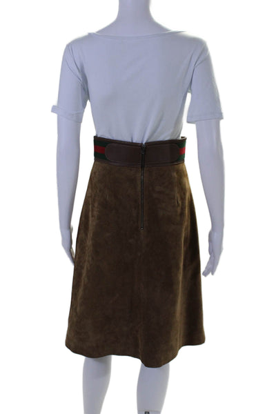 Gucci Womens Suede Horsebit Waist Knee Length A Line Skirt Brown Size EUR 38