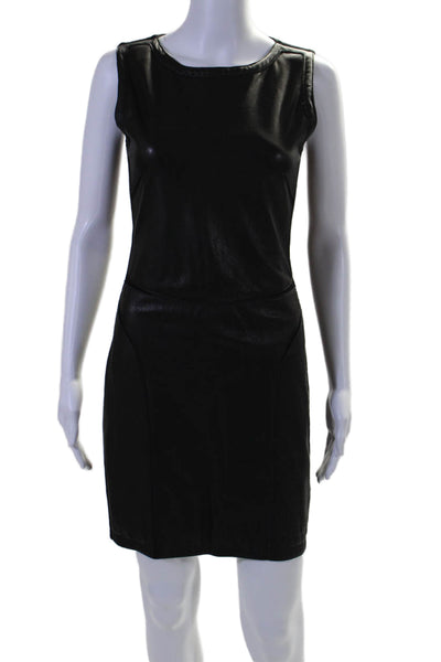 Theory Womens Leather Sleeveless Arden Classical Sheath Dress Black Size 4