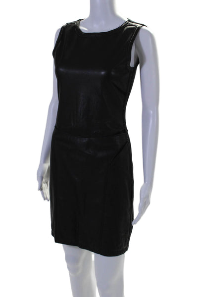 Theory Womens Leather Sleeveless Arden Classical Sheath Dress Black Size 4