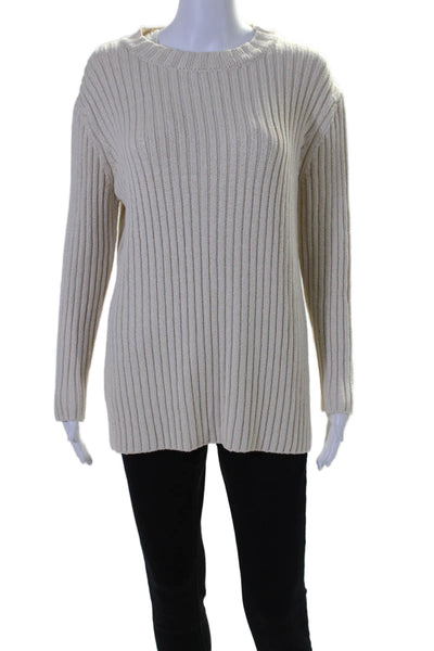 Adam Lippes Womens Silk Ribbed Crew Neck Long Sleeves Sweater White Size Small