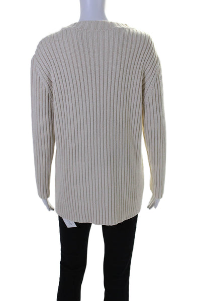 Adam Lippes Womens Silk Ribbed Crew Neck Long Sleeves Sweater White Size Small