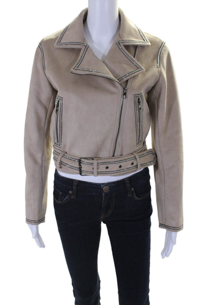 Zara Womens Light Brown Crystal Detail Full Zip Long Sleeve Jacket Size XS