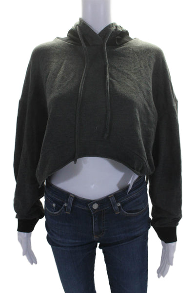 Planet by Lauren G Womens Cotton Cropped Raw Hem Hoodie Gray Size 1