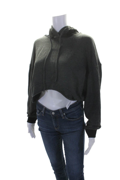 Planet by Lauren G Womens Cotton Cropped Raw Hem Hoodie Gray Size 1