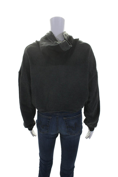 Planet by Lauren G Womens Cotton Cropped Raw Hem Hoodie Gray Size 1