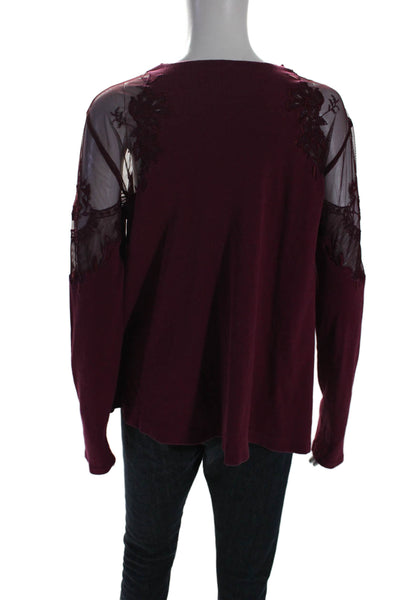 Free People Womens Long Sleeve Mesh Trim Crew Neck Knit Top Pink Size Medium