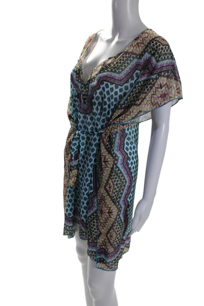 Becca by Rebecca Virtue Womens Abstract Sheer Cover Up Blue Multi One Size