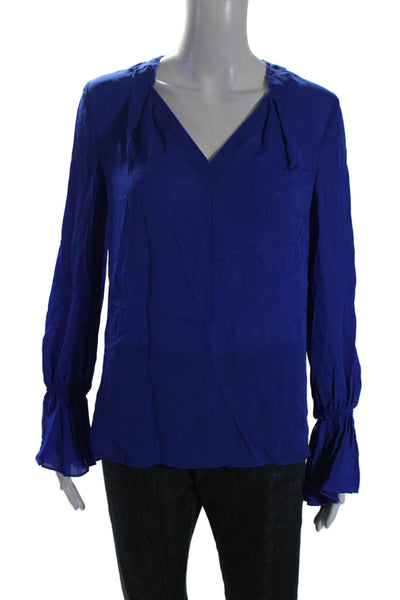 Kobi Halperin Womens Silk Georgette Long Sleeve V-Neck Blouse Royal Blue Size XS