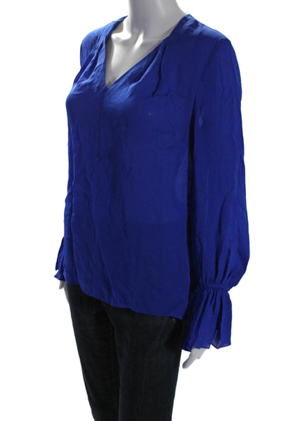 Kobi Halperin Womens Silk Georgette Long Sleeve V-Neck Blouse Royal Blue Size XS