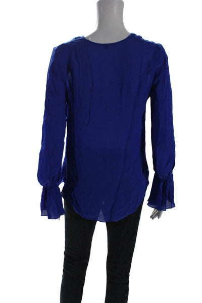 Kobi Halperin Womens Silk Georgette Long Sleeve V-Neck Blouse Royal Blue Size XS