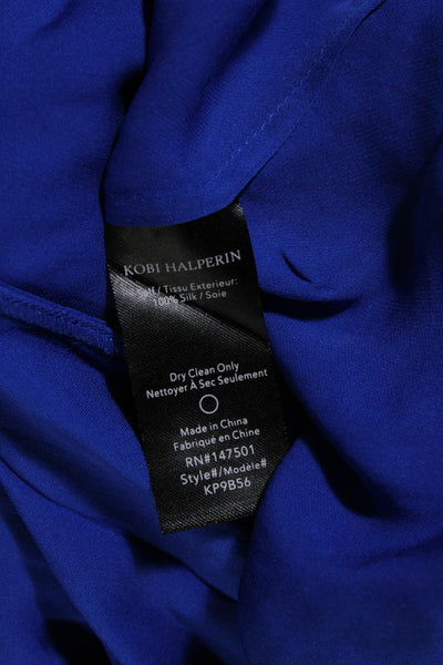 Kobi Halperin Womens Silk Georgette Long Sleeve V-Neck Blouse Royal Blue Size XS