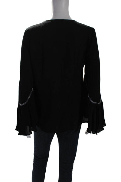 Kobi Halperin Womens Silk Embroidered V-Neck Long Sleeve Blouse Black Size XS