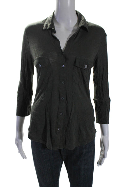 Standard James Perse Womens Cotton Long Sleeve Button Down Top Dark Green Size 2