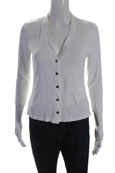 L'Agence Womens Jersey 3/4 Sleeve V-Neck Button Down Cardigan White Size S