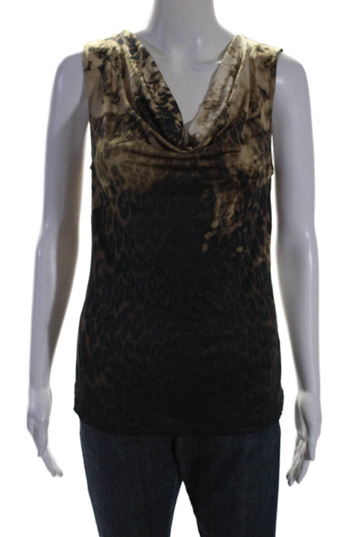 Elie Tahari Womens Silk Leopard Print Cowl Neck Sleeveless Blouse Brown Size S