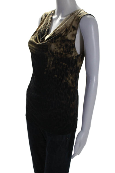 Elie Tahari Womens Silk Leopard Print Cowl Neck Sleeveless Blouse Brown Size S